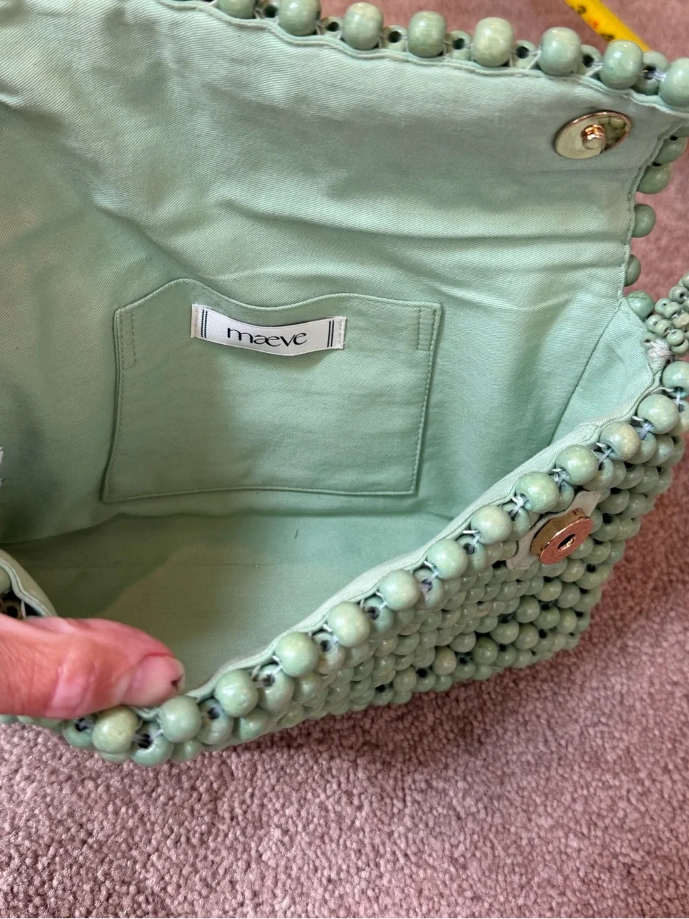 New Anthropologie fiona wood Beaded Shoulder Bag mint green purse